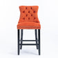 Sorrento - Set of 2 - 24.4" Orange Velvet Upholstered Barstools with Button Tufted Back, Wooden Legs & Chrome Nailhead Trim