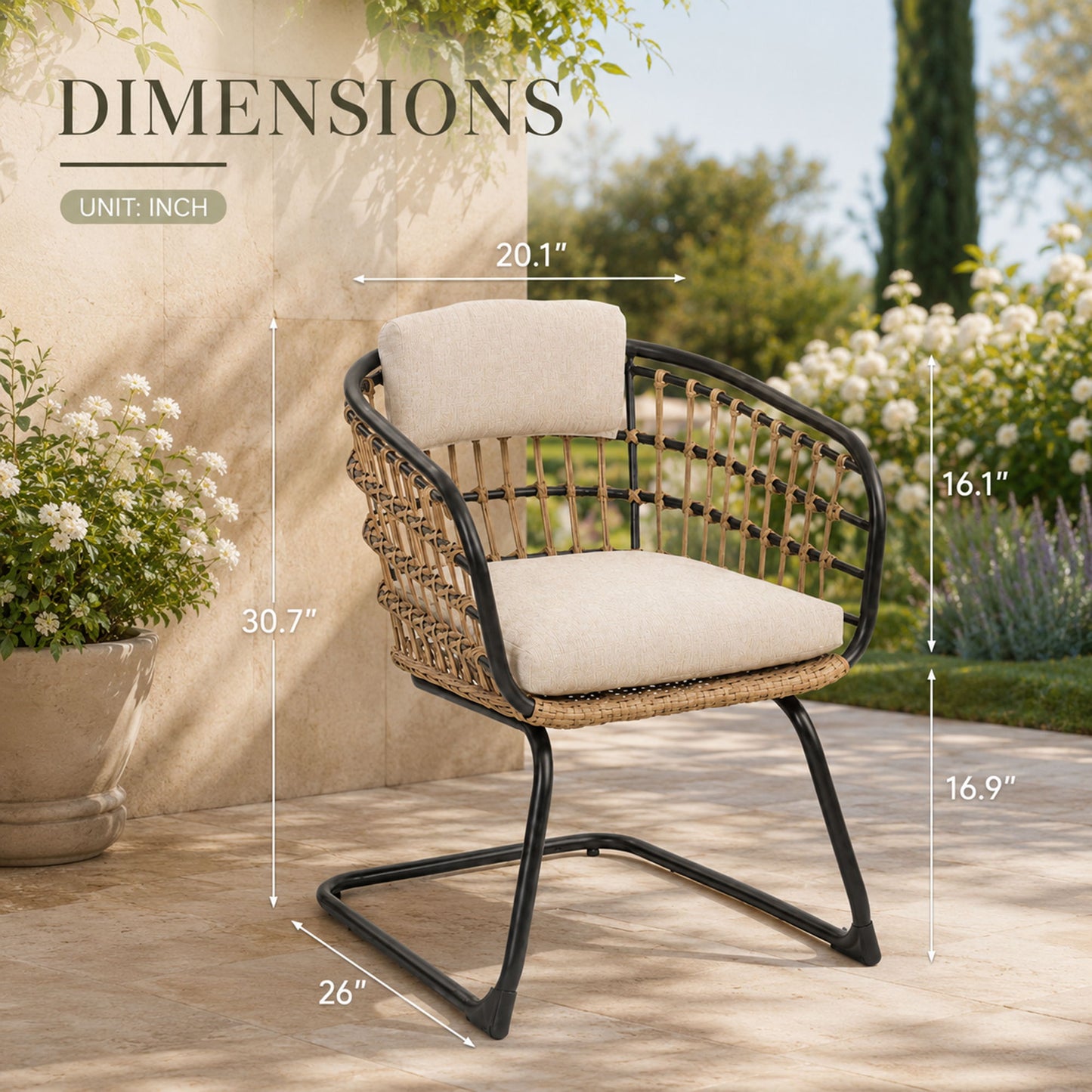 Patio Dining Chairs For Garden (Set of 2) - Beige