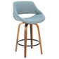 Vintara - Set of 2 - 24" Walnut and Blue Noise Mid-Century Modern Counter Stools with Swivel Upholstered Seats