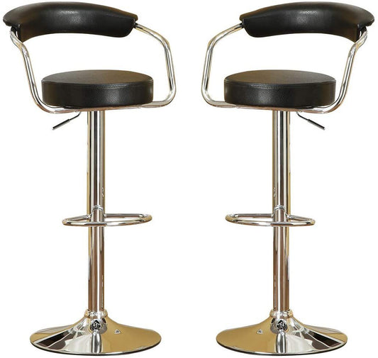 Hldora - Set of 2 - Adjustable Black Faux Leather Swivel Bar Stools with Cushioned Seats