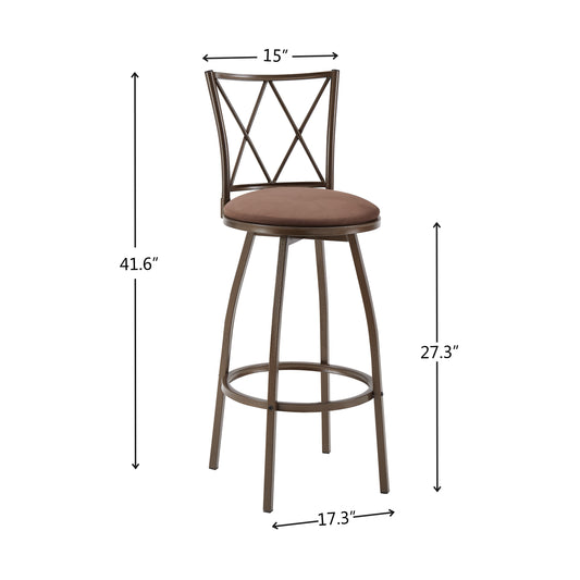 Victoria - Set of 2 - Brown Industrial Bar Stools with Cushioned Seats and Footrests for Indoor Bar, Dining, or Kitchen