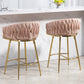 Calista - Set of 2 - 26" Pink Velvet Counter Height Bar Stools with Hand-Wave Back, Golden Chrome Base, and Footrest