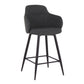 Erolis - Set of 2 - 26" Industrial Counter Stools in Black Metal with Grey Fabric Seat, Swivel, and Footrest - Swivel, Footrest