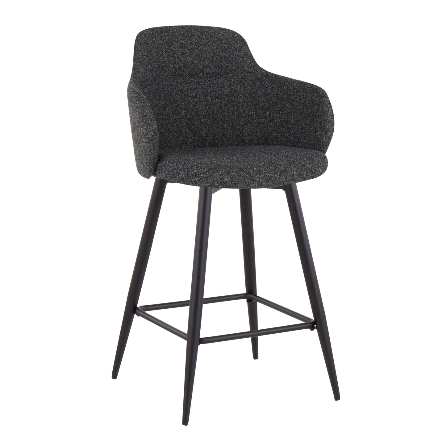 Erolis - Set of 2 - 26" Industrial Counter Stools in Black Metal with Grey Fabric Seat, Swivel, and Footrest - Swivel, Footrest