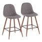 Pryvane - Set of 2 - 24" Mid-Century Modern Counter Stools in Walnut Wood and Charcoal Fabric