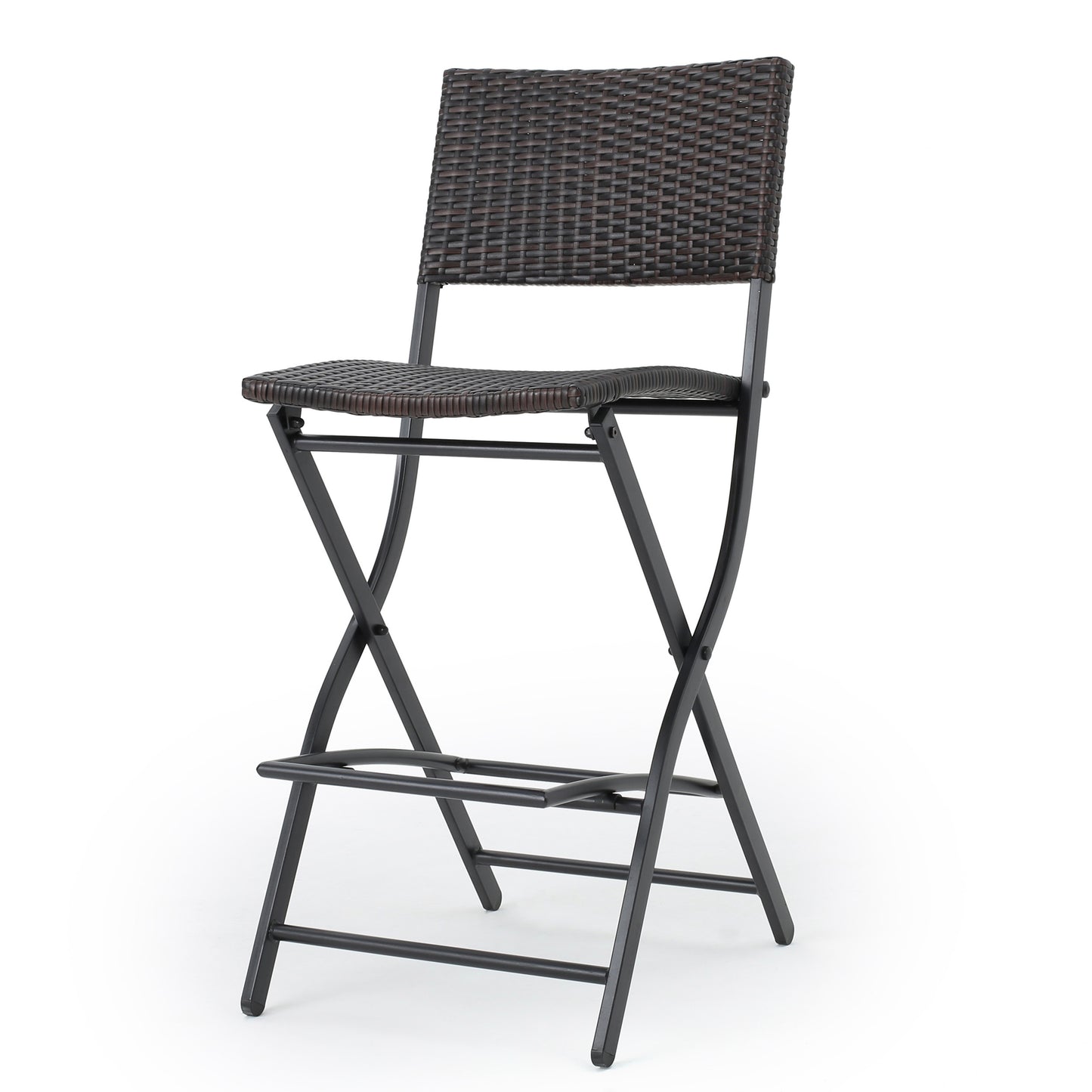 Haverstone - Set of 2 - 28" Multibrown Wicker Barstools, Foldable Faux Rattan Patio Chairs with Iron Frame