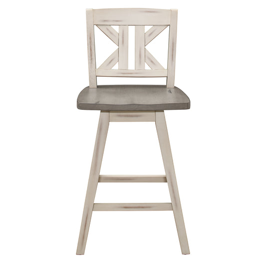 Ashlyn - Set of 2 - 29" Pub Height Chairs with Distressed Gray & White Solid Rubberwood X-Back Design, Bar Chairs for Dining Room