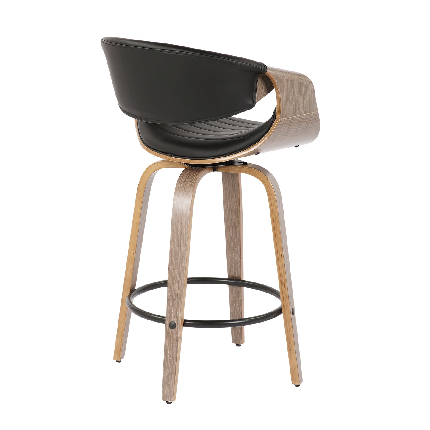 Ardenia - Set of 2 - 29" Light Grey Mid-Century Modern Counter Stools with Black Faux Leather & 360° Swivel