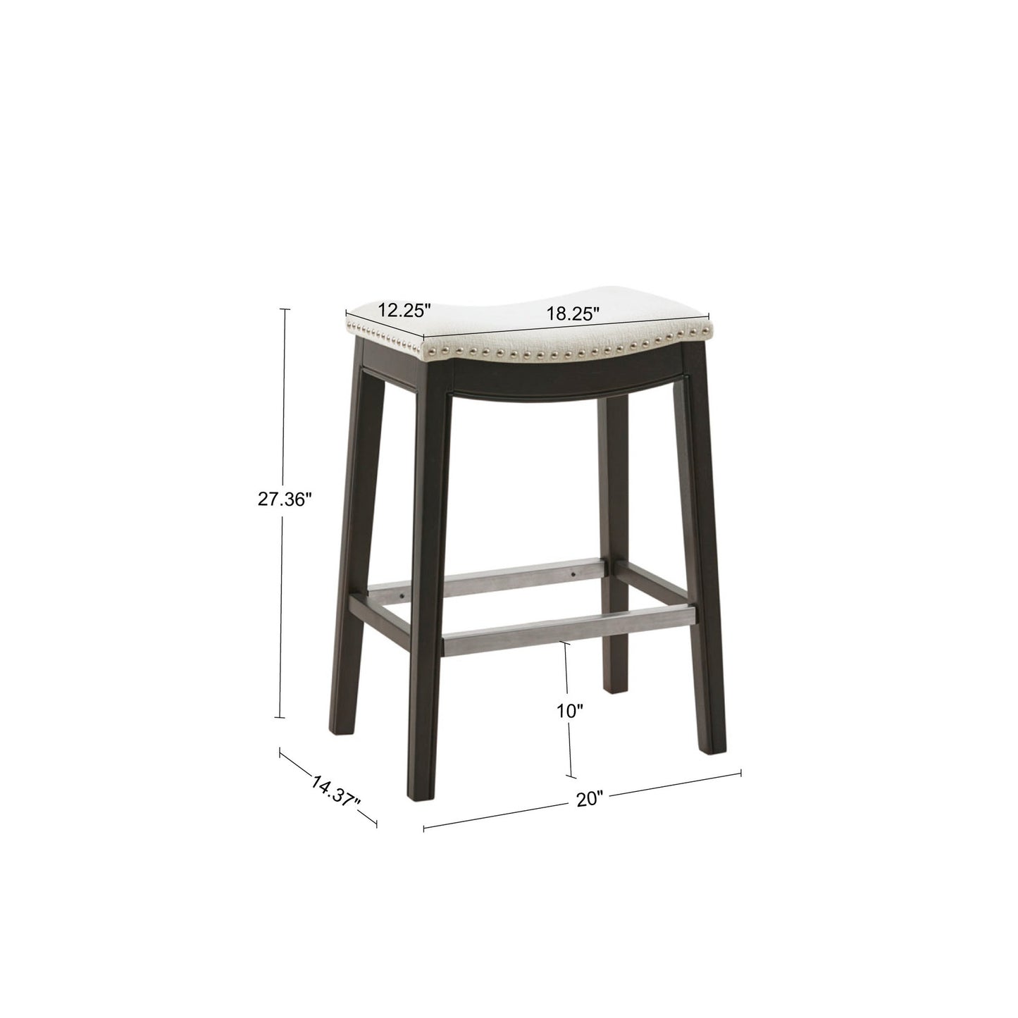 Belfast - Set of 2 - 28" Cream Counter Stools with Dark Grey Wood Frame, Pewter Nailhead, and High Back Design