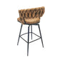 Millington- Set of 2 - 25" Woven Leather Counter Stools with 360° Swivel, Brown & Black Finish, Upholstered Technical Leather, Sturdy Metal Base