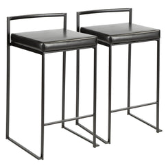 Forestwood - Set of 2 - 24" Black Faux Leather Stackable Counter Stools with Padded Seat