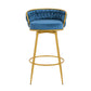 Lyma - Set of 2 - 30" Swivel Counter Height Bar Stools with Hand-Woven Backrest & Gold Metal Legs, Upholstered Velvet Kitchen Chairs in Blue