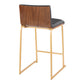 Mistrone - Set of 2 - 26" Fixed-Height Counter Stools with Gold Metal Frame, Walnut Wood, and Black Faux Leather