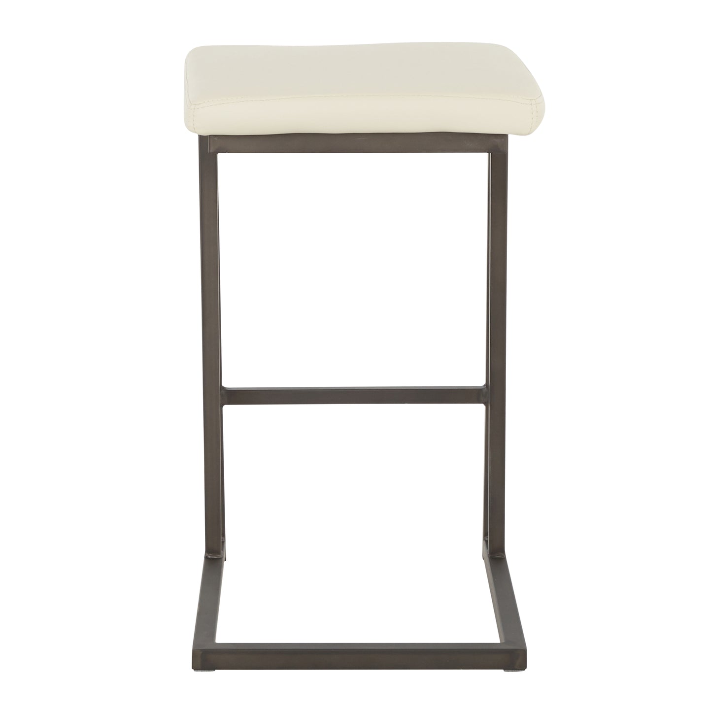 Roman - Set of 2 - 26" Counter Stools with Cream Faux Leather Upholstery & Antique Metal Frame