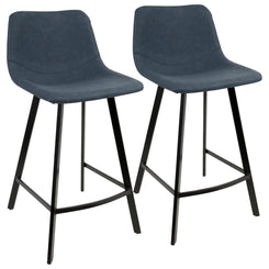 Harvyn - Set of 2 - 24" Industrial Counter Stools with Black Frame and Blue Faux Leather Seats