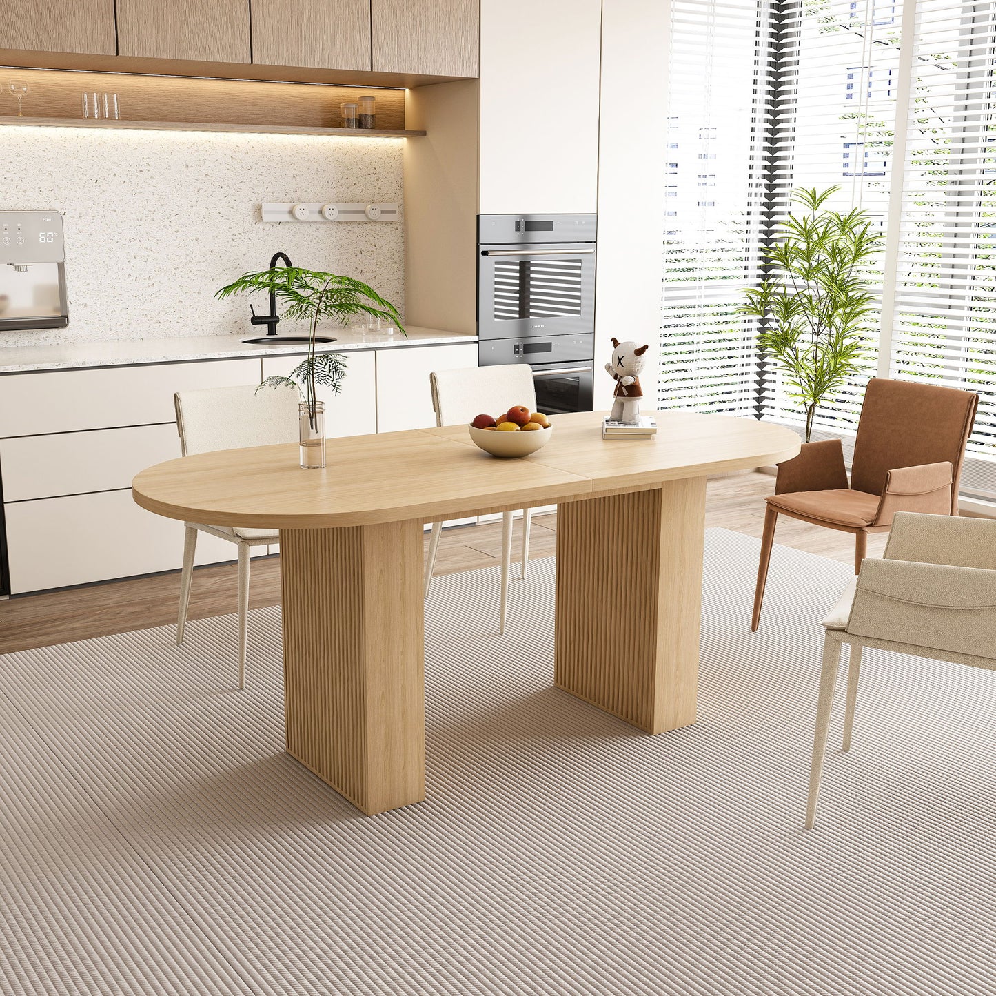 Oval Dining Table With Slim Base - Light Walnut