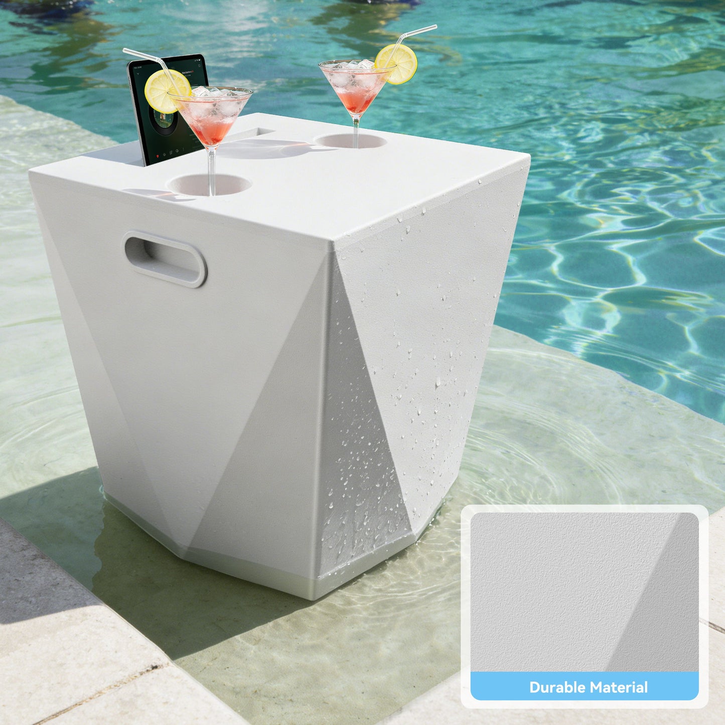 End Table With 2 Cup Holders And 1 Tablet Holder For Outdoor - White