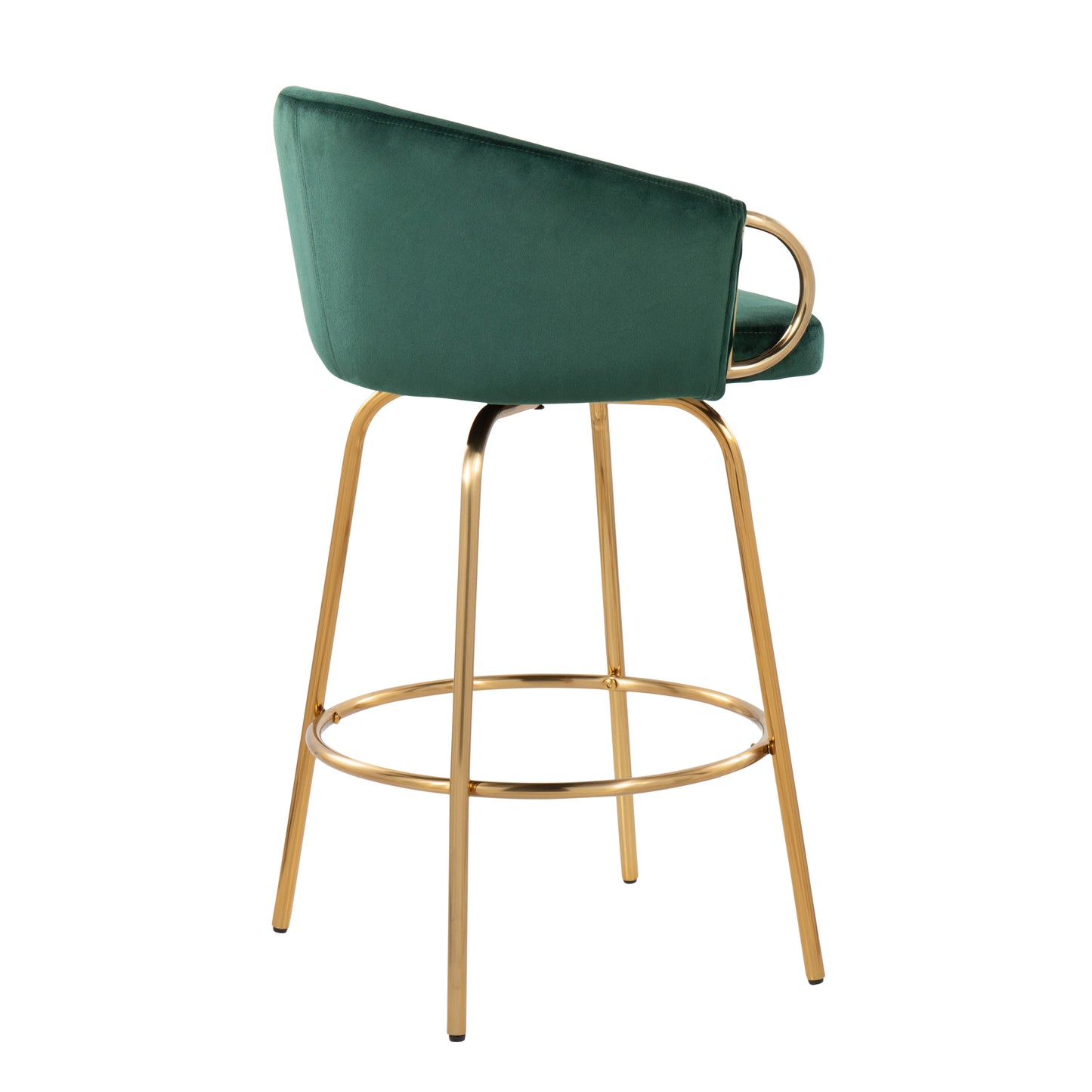 Zinnia - Set of 2 - 24" Green Velvet Contemporary Counter Stools with Gold Steel Frame