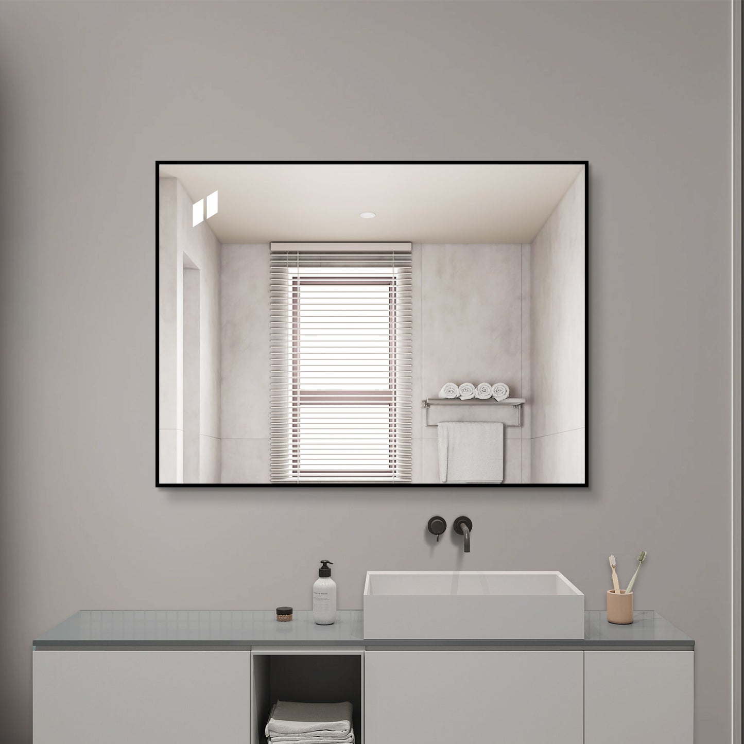 Rectangular Framed Bathroom Wall Mirror, Horizontal Or Vertical Mount