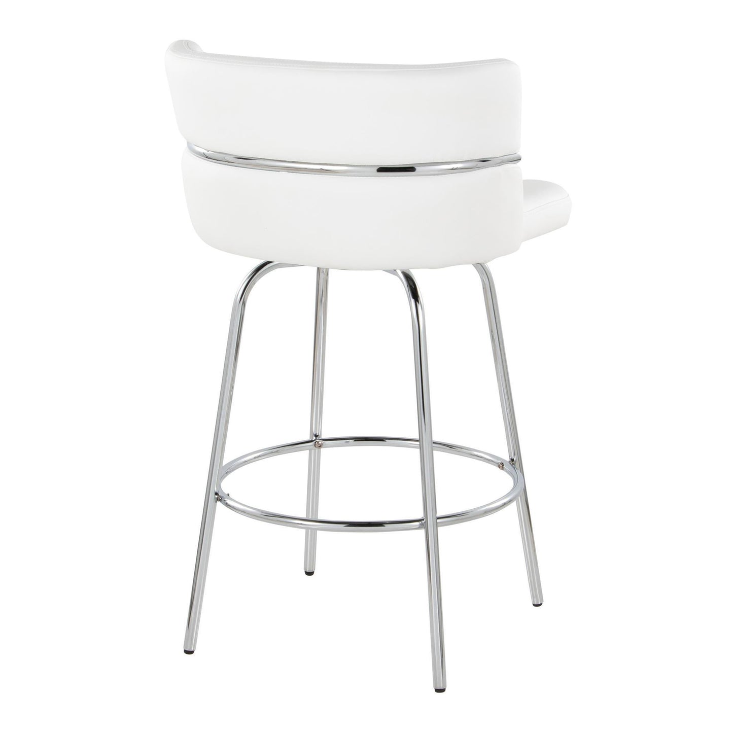 Landon - Set of 2 - 26" White Swivel Counter Stools, Chrome Metal & Faux Leather