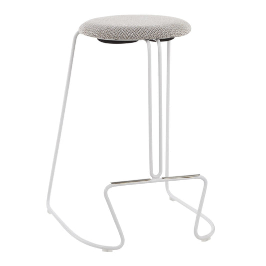 Orlissa - Set of 2 - 26" White Steel and Light Grey Fabric Counter Stools with Upholstered Seat and Sturdy Metal Base