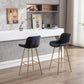 Lutre - Set of 2 - 30" Black Velvet Bar Stools with Gold Legs and Chrome Footrest