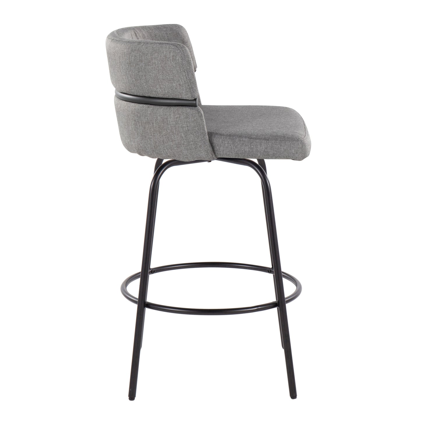 Vylenith - Set of 2 - 29" Black Faux Leather Swivel Bar Stools - Set of 2 - 26" Swivel Counter Stools, Black Metal & Light Grey Fabric, Contemporary Fixed-Height Seating