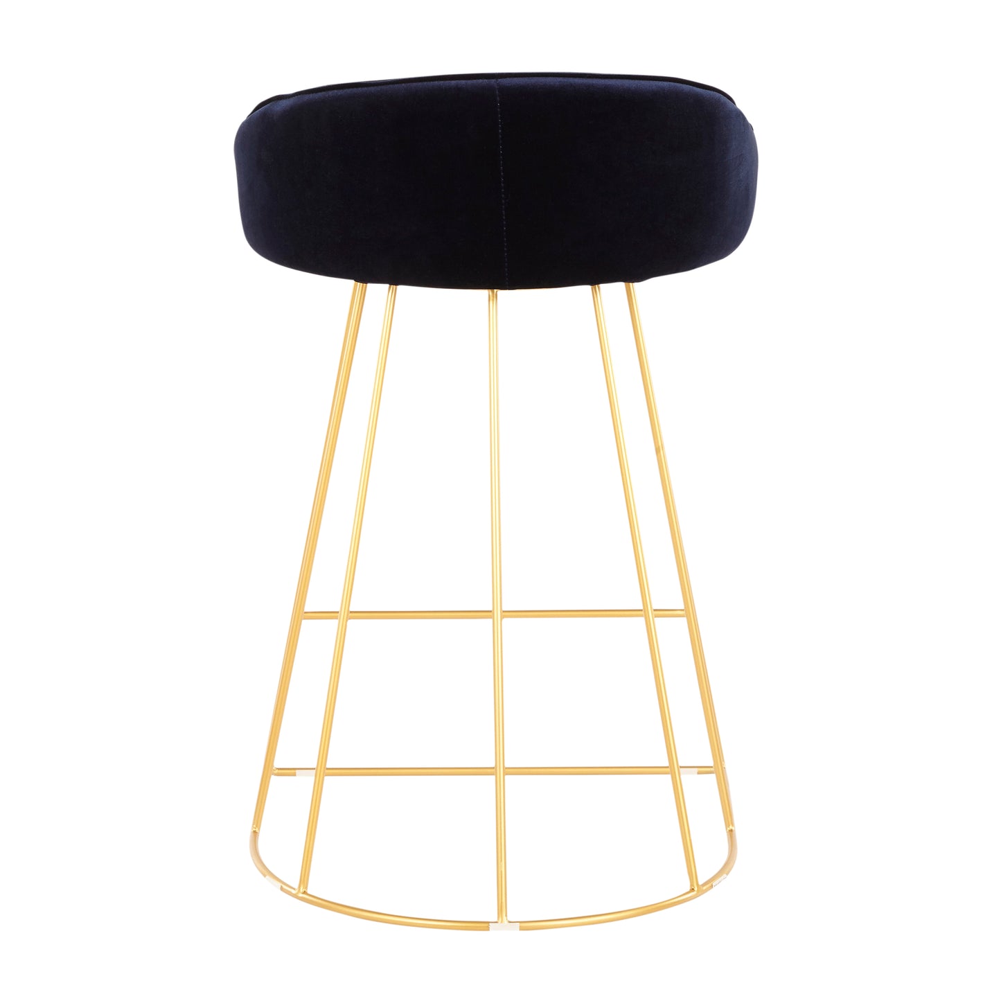 Stark - Set of 2 - 24" Blue Velvet Contemporary Counter Stools with Gold Cage Base, 20.25" W x 19.5" D x 31.25" H