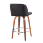 Tavolyn - Set of 2 - 24" Mid-Century Modern Counter Stools with Black Faux Leather, Walnut Wood Frame, and Chrome Footrest