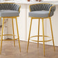 Noble - Set of 2 - 24" - 26" Grey Swivel Counter Stools with Hand-Woven Backrest and Gold Metal Legs