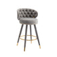 Luthiana - Set of 2 - 28" Gray Velvet Counter Height Bar Stools with 360° Swivel, Backrest, Footrest, and Solid Wood Legs