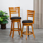 Gretel - Set of 2 - 24" Counter Height Slat Back Swivel Stools with Natural Finish, Charcoal Fabric Seat, Solid Hardwood Frame, and Industrial Swivel Mechanism.