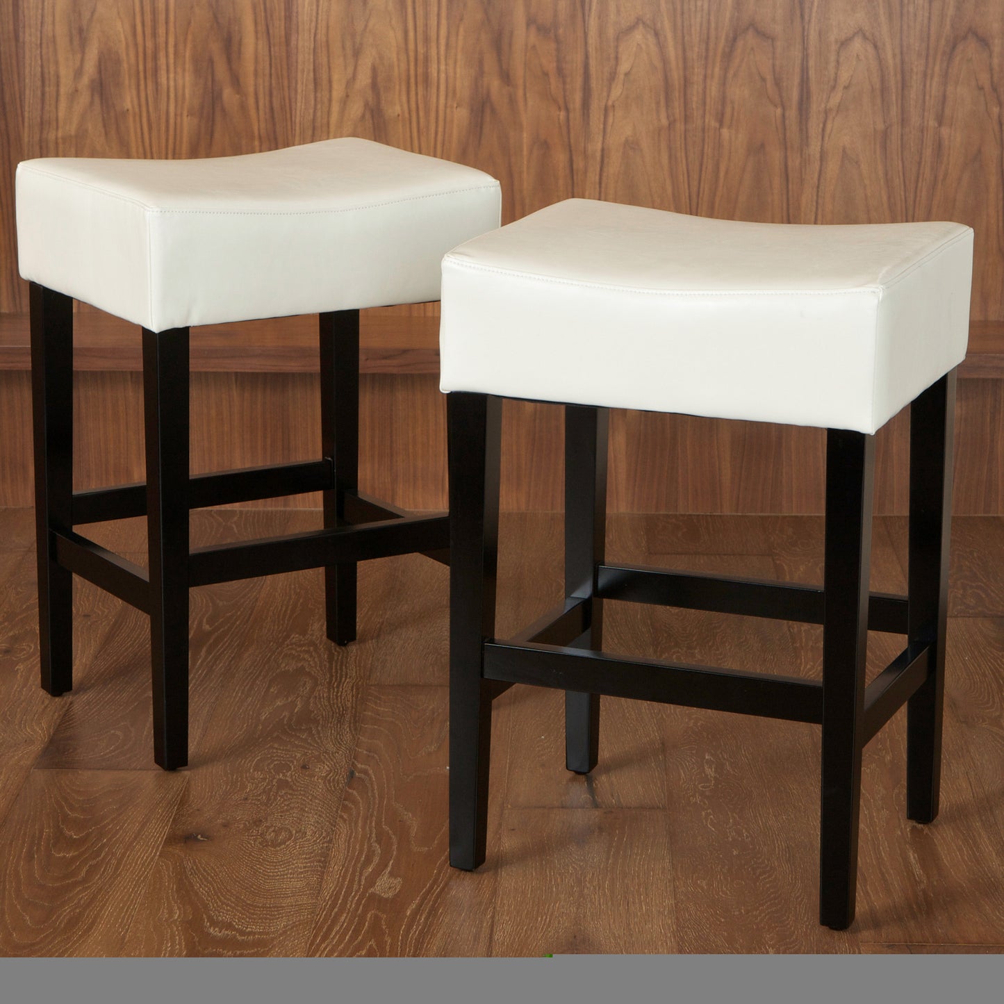 Zerena - Set of 2 - 27" Ivory Leather Counter Stools, Transitional Design for Kitchen & Living Room