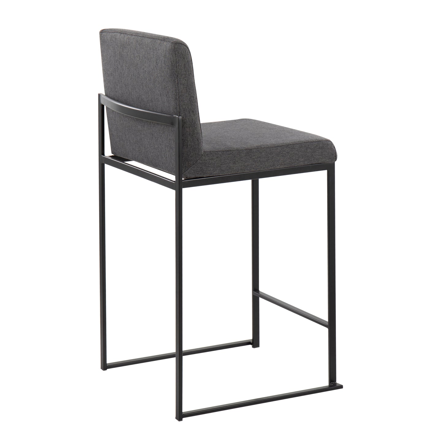 Lehis - Set of 2 - 24" Black Steel & Charcoal Fabric High Back Counter Stools, Contemporary Design