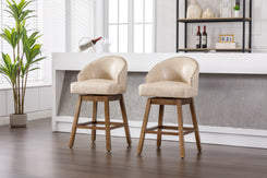 Helas - Set of 2 - 29" Apricot PolyUrethane Leather Counter Height Bar Stools with 360° Swivel - Solid Wood Legs & Footrest (21.65"x22.05"x38.98")