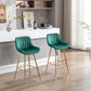 Intrin - Set of 2 - 26" Green Velvet Bar Stools with Chrome Footrest and Golden Legs