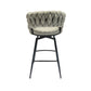 Malor - Set of 2 - 39" Grey Woven Linen Bar Stools with 360° Swivel Seat, Padded Backrest, Footrest, and Black Metal Legs