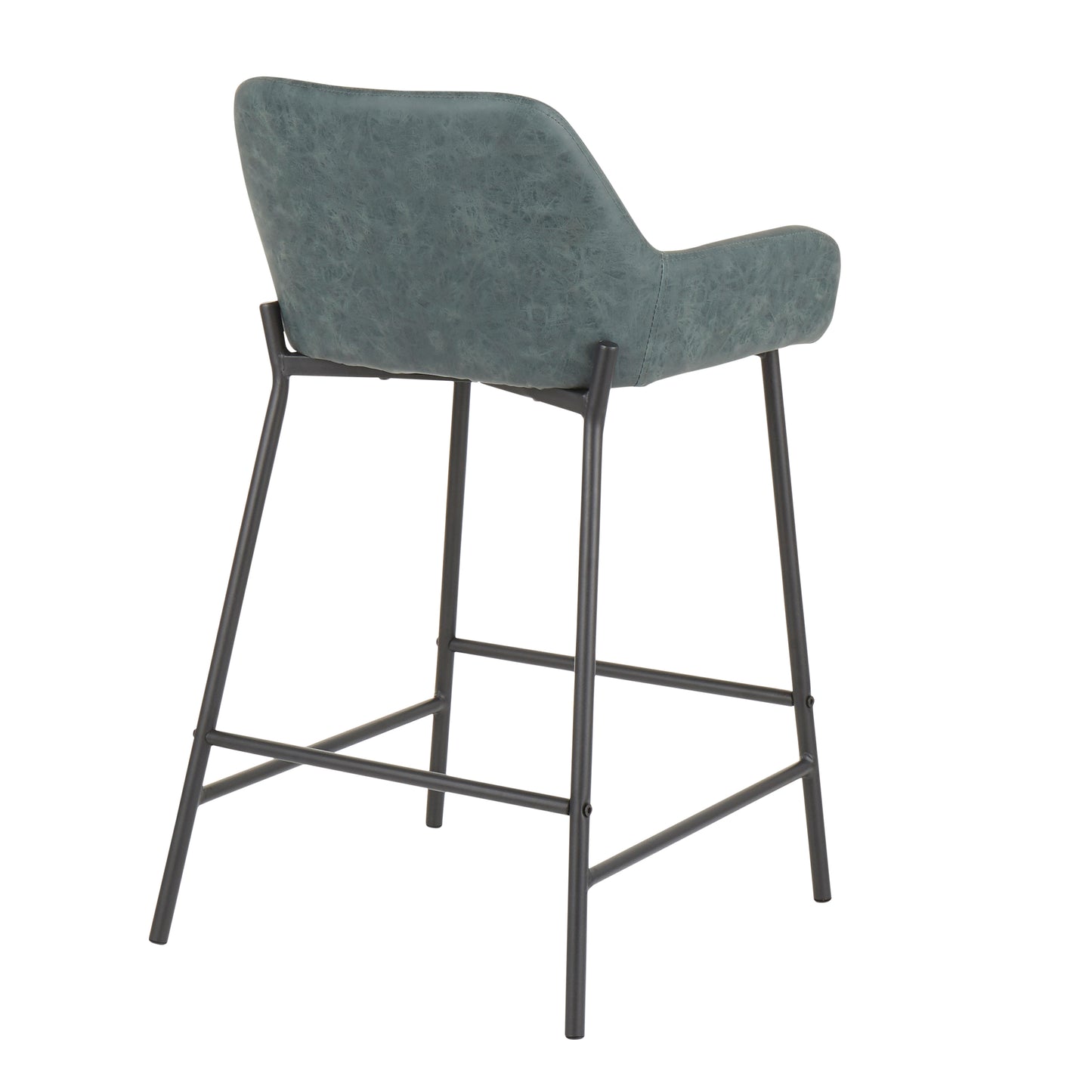 Nerona Luxe - Set of 2 - 21" Green Faux Leather Counter Stools with Black Metal Frame