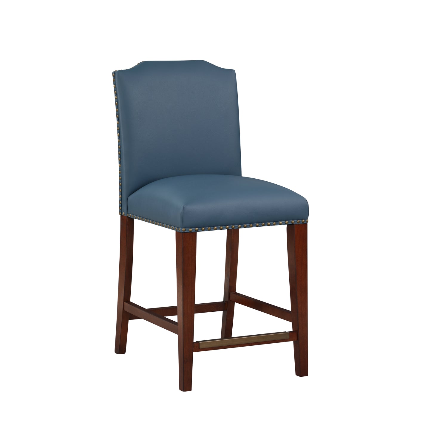 Valtirion - Set of 2 - 25" Blue Faux Leather Counter Stools with Nailhead Trim (39" H x 18.25" W x 23" D)