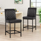 Hezekiah - Set of 2 - 24” Black Velvet Counter Stools with Diamond Tufted Backrest and Iron Frame