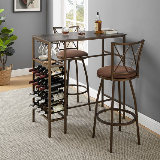 Halifax - Set of 3 - 47" Piece Retro Bar Table and Chair Set -Antique Brown Finish