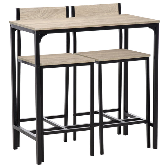 Mira - Set of 3 - 24" Natural Finish Counter Height Dining Set with High Back Stools for Small Spaces