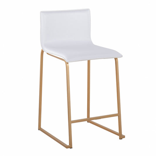 Magnora - Set of 2 - 26" Fixed-Height Counter Stools with White Faux Leather Seat and Gold Metal Frame, Luxe Modern Design for Kitchen and Dining