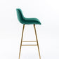 Intrin - Set of 2 - 26" Green Velvet Bar Stools with Chrome Footrest and Golden Legs