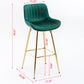 Intrin - Set of 2 - 26" Green Velvet Bar Stools with Chrome Footrest and Golden Legs