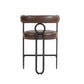 Callan - Set of 2 - 24" Dark Brown PU Bar Stools with Round Cushions, Curved Backrest, and Modern Black Metal Frame