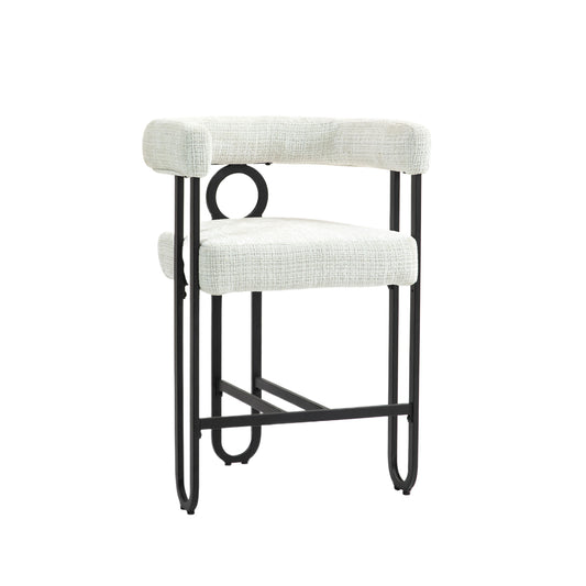 Marcellus - Set of 1 -24" Beige Chenille Bar Stool with Curved Backrest and Black Metal Frame for Kitchen Island, Pub, or Club