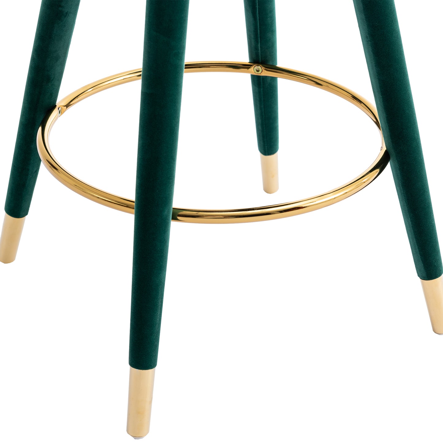 Lurian - Set of 2 - 28" Emerald Velvet Swivel Counter Height Bar Stools, Solid Wood Legs, Ergonomic Backrest, Retro Design