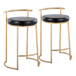 Esmeret - Set of 2 - 26" Gold Metal and Black Faux Leather Counter Stools