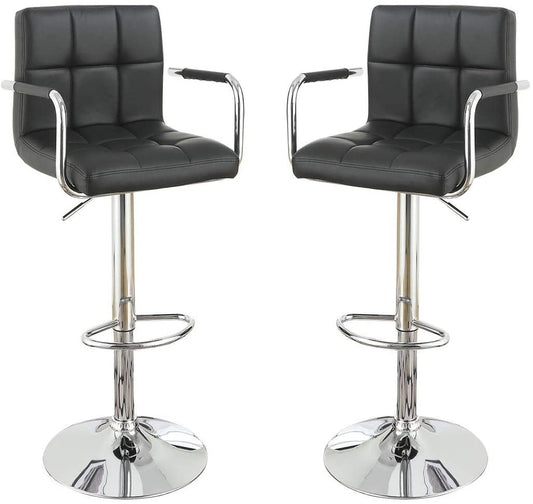 Sariella - Set of 2 - 24" Adjustable Black Faux Leather Bar Stools with Cushioned Seats